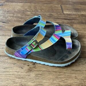 Birkenstock Birki’s Sandals Multicolor Rainbow Stripe Womens Size 5